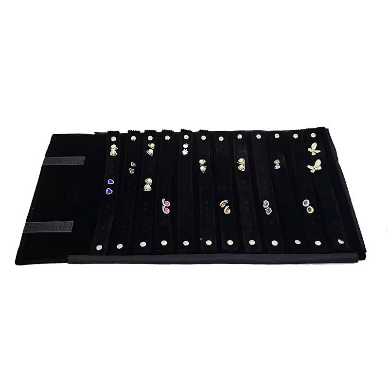 High-quality All-black Velvet Jewelry Storage Display Serie Roll Bag Ring Earring Necklace Watche Portable Storage Display Bag