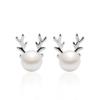Korean Fashion S925 Sterling Silver Freshwater Pearl Antler Stud Earrings, Simple Christmas Gift for Women