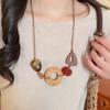 Hot Sale Rattan Weaving Round Pendant Geometric Triangle Acrylic Beads Necklaces for Women Adjustable Rope Sweater Chain