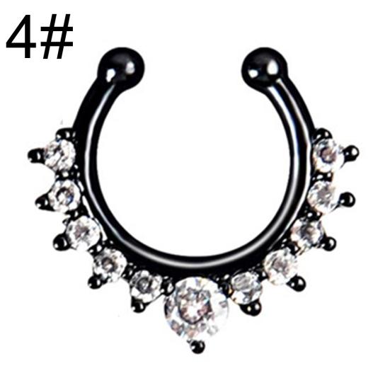 Fashion Women Rhinestone Inlaid Nose Ring Clip Hoop Piercing Body Jewelries