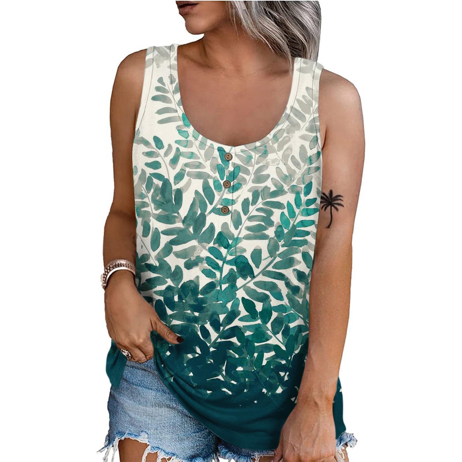 

Women Summer Sleeveless Casual Floral Printed O-Neck T-Shirt Tops Blouse XXL