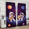 2pcs Astronaut Guitar Space Themed Polyester Curtains   Machine Washable   Contemporary Style   No Electricity or Battery Needed   I