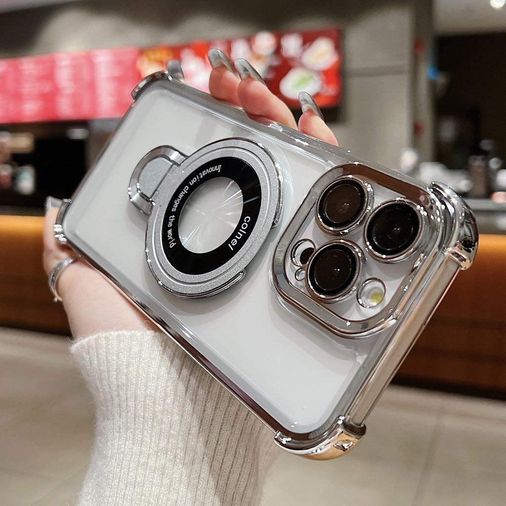 Fashion Plating Magnetic Bracket Case for 17 16 15 14 13 12 Pro Max Case With Holder Stand Shockproof Cover for Magsafe