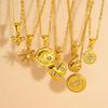 Vintage Sun Moonlight Octagon Gold Plated Stainless Steel Necklace Women'S Premium Jewelry