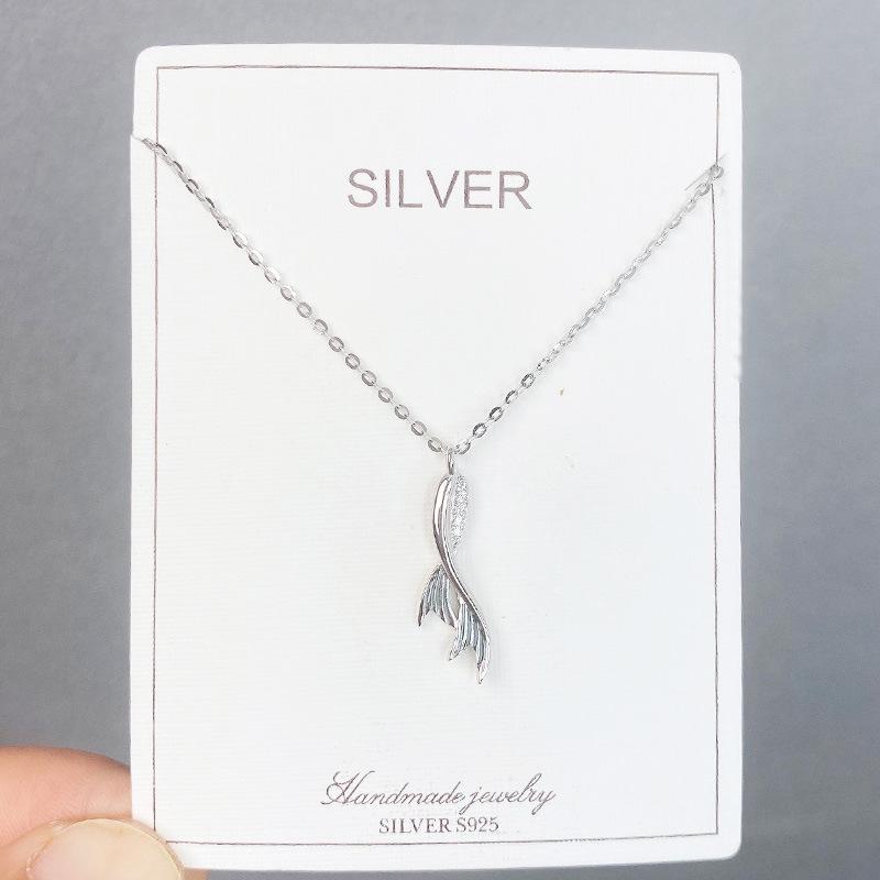2024 S925 Sterling Silver Fishtail Necklace with Diamond-Inlaid Clavicle Chain – Japanese Korean Light Luxury Design for Women 925 silver