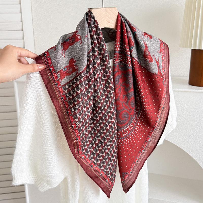 Qiandongge Camellia Cotton and Linen Small Square Scarf Silk Scarf New Women's Thin Imitation Velvet Shawl Scarf Headscarf Scarf