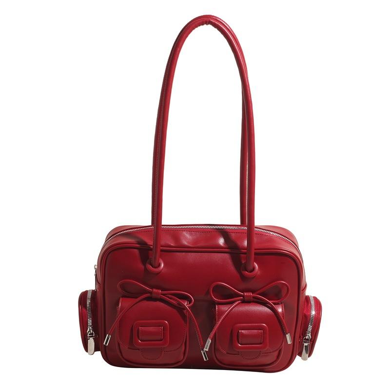 

Bow sweet cool locomotive handbag new fashion shoulder bowling pillow bag square underarm bag women червоний