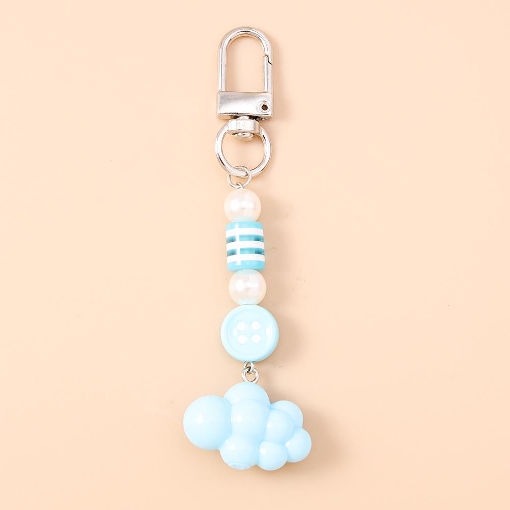 Pretty 3D Cloud Keychain Beads Pearl Key Ring Pendants for Women Girls Handbag Decor DIY Handmade Key Chain Gift