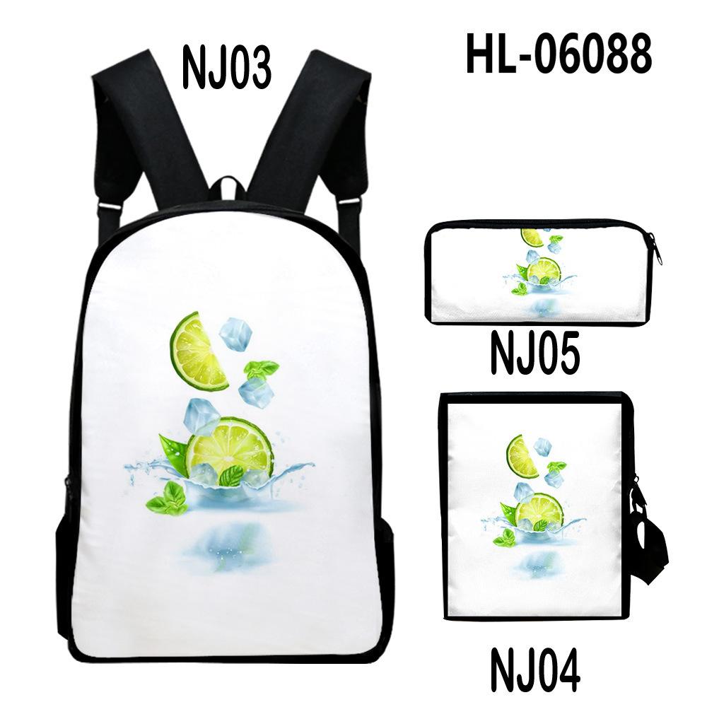 Lusso Novità Particolare Fresco limone Stampa 3D 3pz/Set alunno Zaini Scolastici Zaino Daypack per Laptop Borsa a tracolla inclinata Astuccio