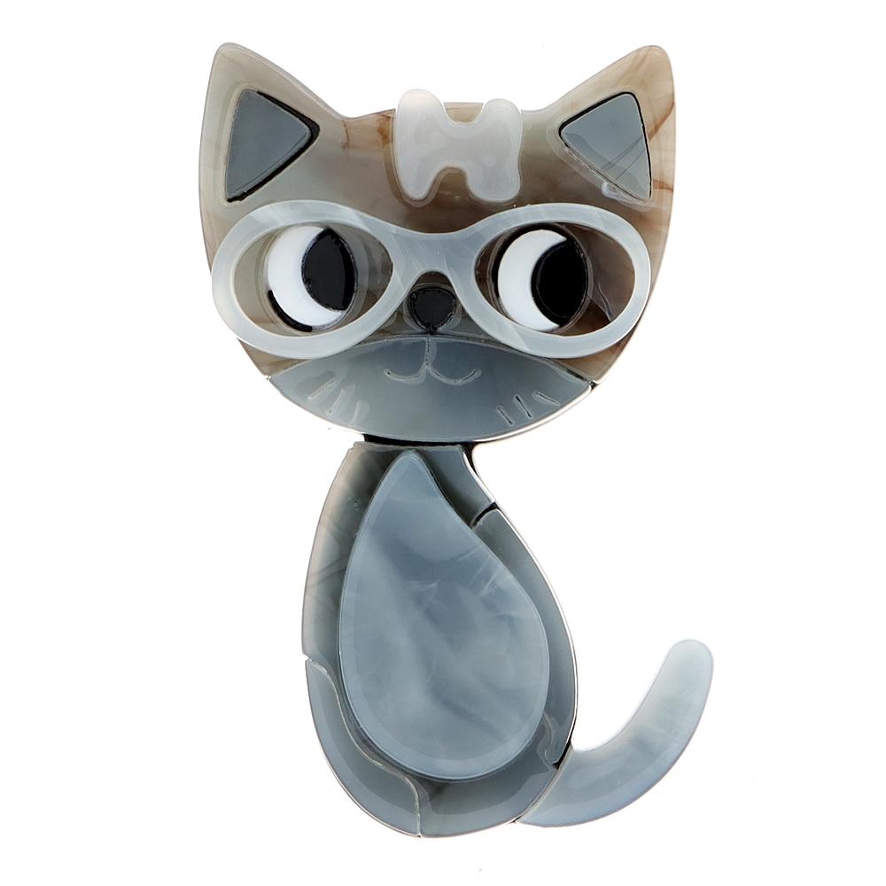 Blucome Acrylic Cat Brooches For Women Acetate Fiber Material Pin 4 Colors Available Animal Design Fashion Jewelry