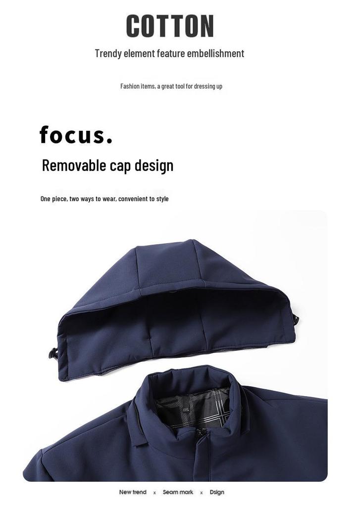 Men's Cotton Jacket with Detachable Hood for Autumn/Winter - High-Grade Casual Wear for Middle-Aged and Elderly
