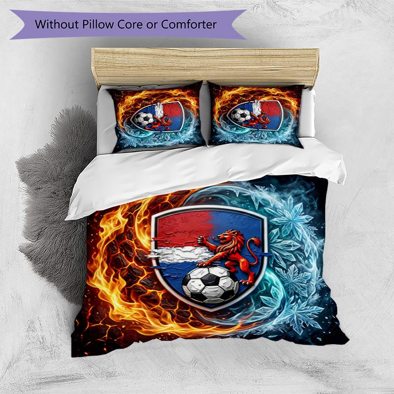 Netherlands Football Printed Bedding 3 Piece Set Cozy Breathable Bed Cover Set as Housewarming Holiday Gift