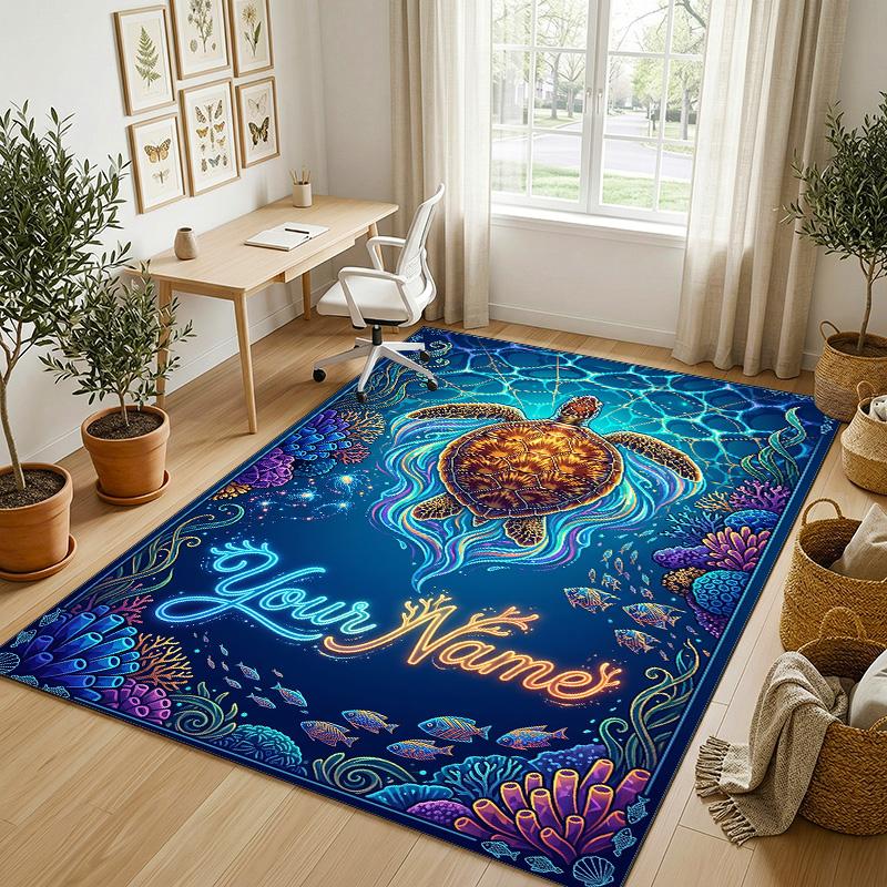 Oceanic Serenity Theme Soft Crystal Velvet Rug Custom Name & Text Print Non Slip Floor Rug for Bedroom Living Room