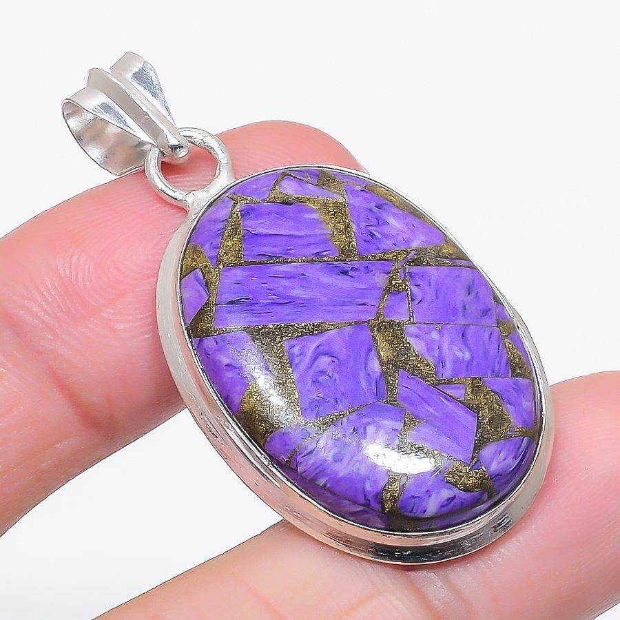 

Натуральный Медный Чароит Драгоценный Камень 925 Стерлинговое Серебро Ювелирный Подвеска 1.89 H4j48