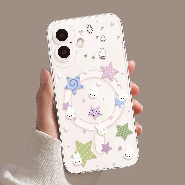 Mobile phone case with bracket, suitable for iphone17 star rabbit 16promax magnetic attraction 15 cartoon 14 niche 13 new set