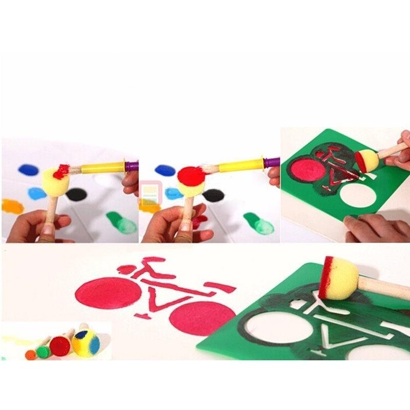 4PCS/Set Drawing Toys Yellow Sponge Paint Brush Wooden Handle Painting Graffiti Kids DIY Doodle Toys