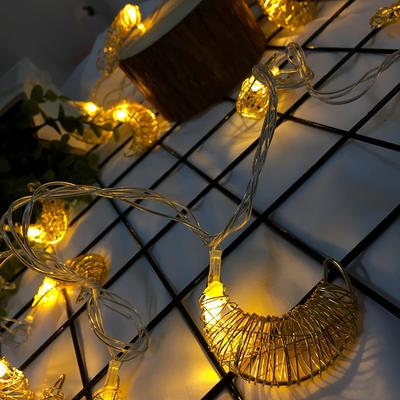 String Lights 13ft 20 LED Big Golden Metal Moon Fairy Lights with Tail Plug Decorations for Halloween Party Wedding Mariage