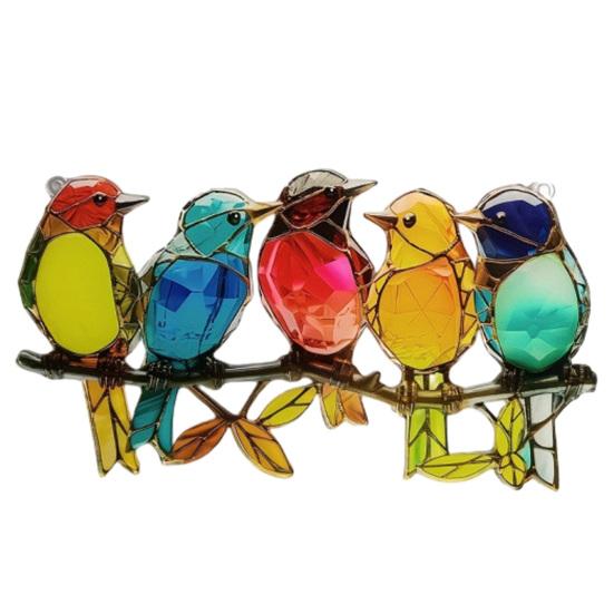 Colorful Birds Sun Catcher 2D Acrylic Hanging Decoration Stained Glass Style Cute Birds Suncatcher