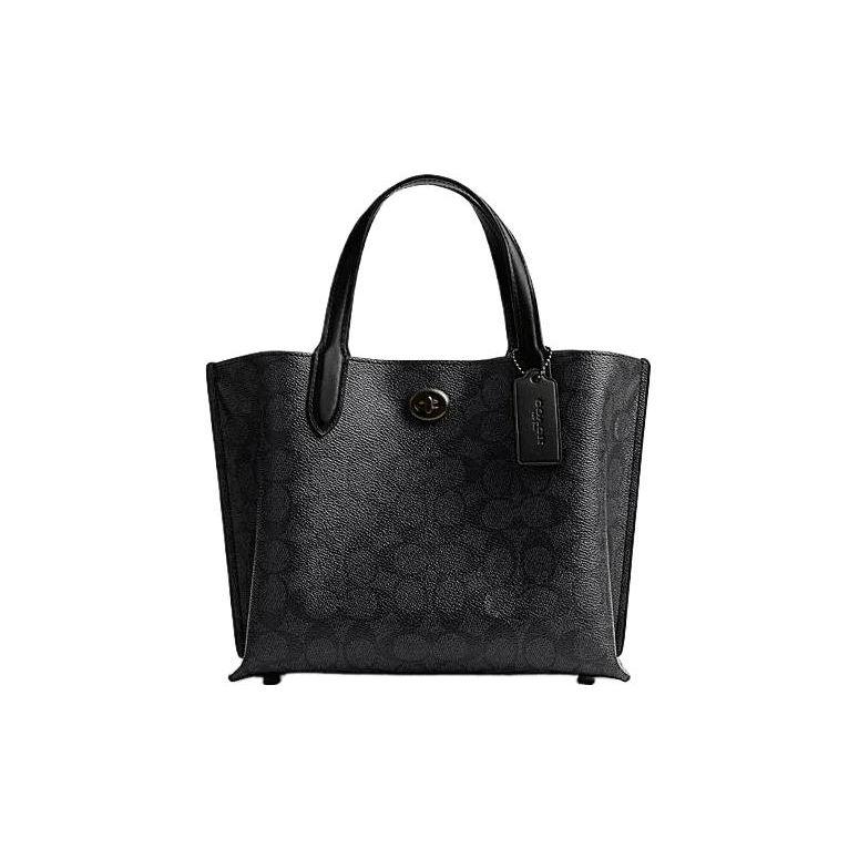 Coach Willow 24 Classic Monogram Solid Color Zipper Compartment Magnetic Closure Tote Bag Women tote Black CQ768-MWO1U