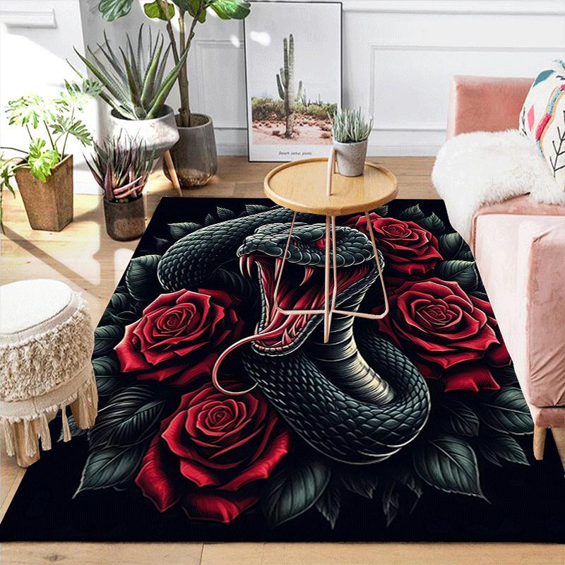 1pc Rose and snake Design Indoor Area Rug - Soft, Anti-Slip, and Durable Gaming Room Decor for Bedroom