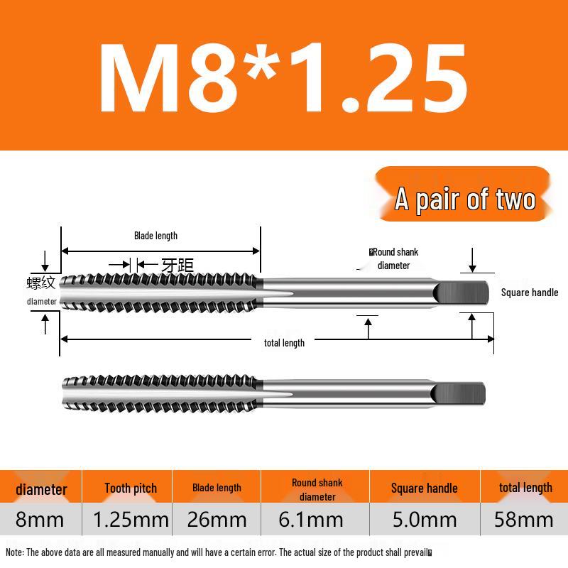 Feingewinde Handgewindebohrer M8-M20 Satz (5 Stücke)