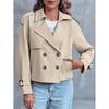 Dames Cropped Trenchcoat Revers Dubbele Rij Knopen Lange Mouwen Casual Korte Buitenjas