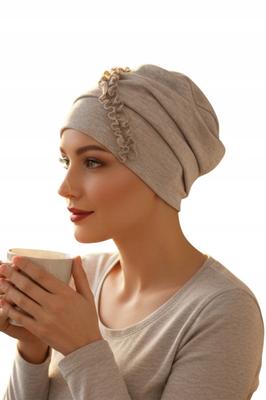 Women's Turban Kalina Light Beige Viscose Knitted Also After Chemotherapy