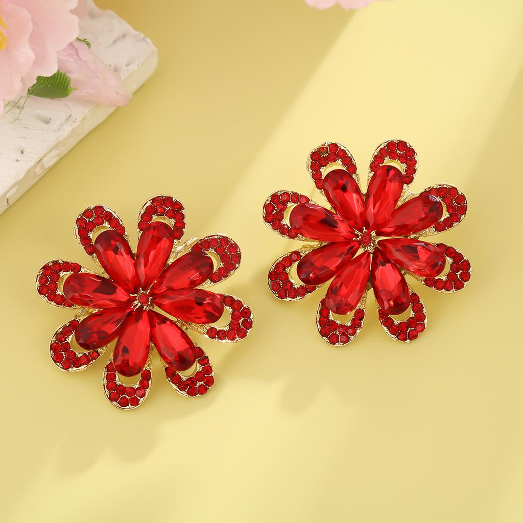 Luxury Sparkling Rhinestone Flower Earrings For Women Exaggerated Fashion Wedding Party Bride Jewelry