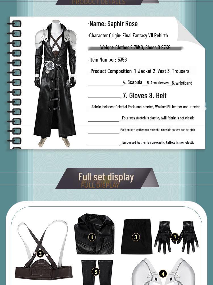 Sephiroth Leather Jacket Cosplay Set from Final Fantasy VII Rebirth