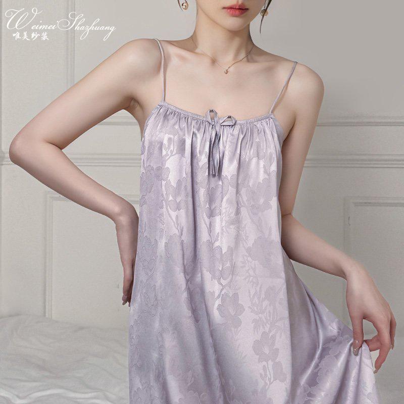 

Beautiful yarn summer new jacquard ice silk nightdress thin sexy suspender skirt loose sleeveless dress One size fits all