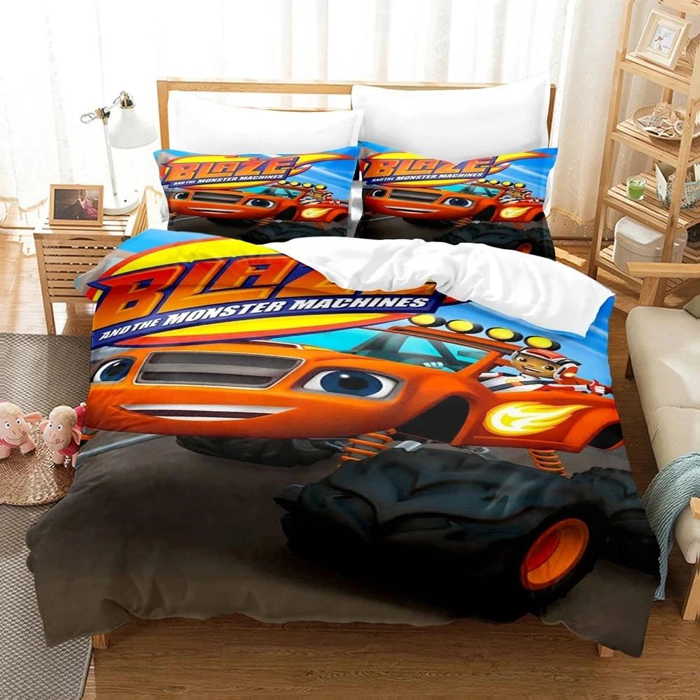 new Blaze Cartoon Monster Machines Bedding Set,Duvet Cover Bed Set Quilt Cover Pillowcase,King Queen Twin Size Boys Girls Adults