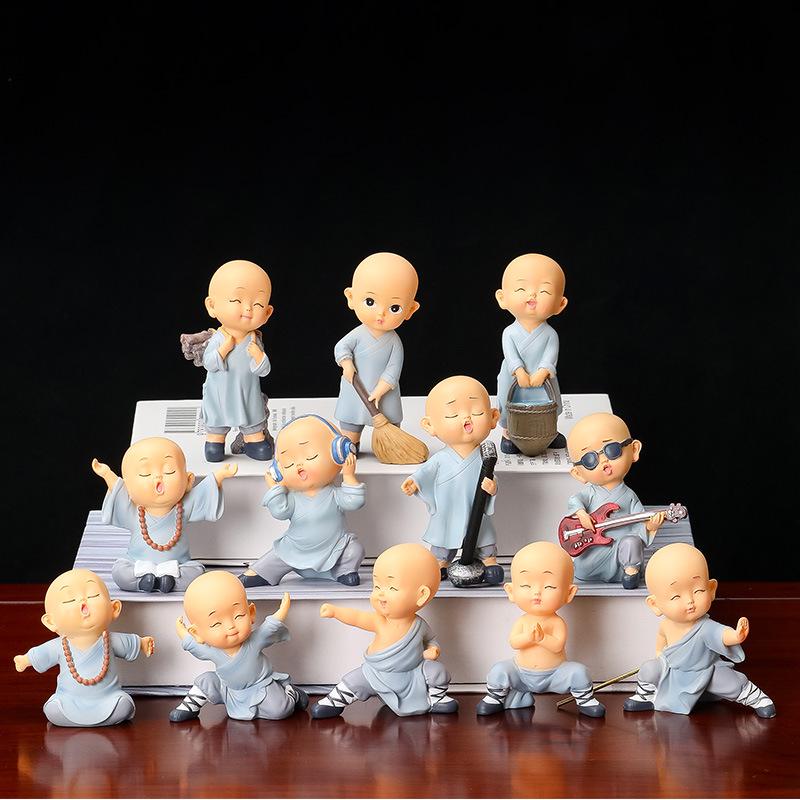 Zen Little Monk Resin Figurine: Creative Chinese Decor for Home or Entrance Table