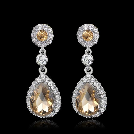 1 Pair Lady Earrings Rhinestone Inlaid Shiny Water Drop Shape Elegant Drop Earrings for Gift