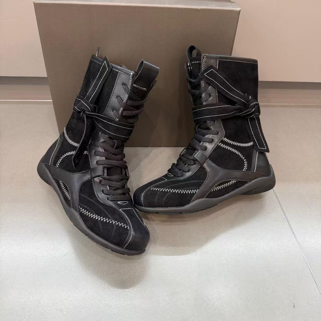 Autumn retro inner heightening Martin boots women's brown boxing boots frosted leather round head lace-up sports boots short boots