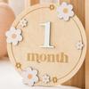 Baby Monthly Milestone Ornaments, Wooden Growth Markers with 3D Bow And Flower Decoration, Baby Monthly Milestone Cards for Baby Photos Keepsake