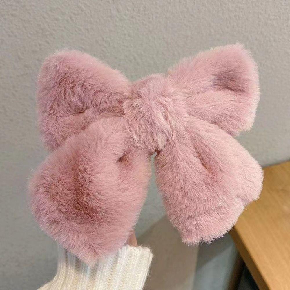Solid Color Bowknot Hairpin Big Bow Large Barrette Plush Hair Clips  for Girls Hair Accessories