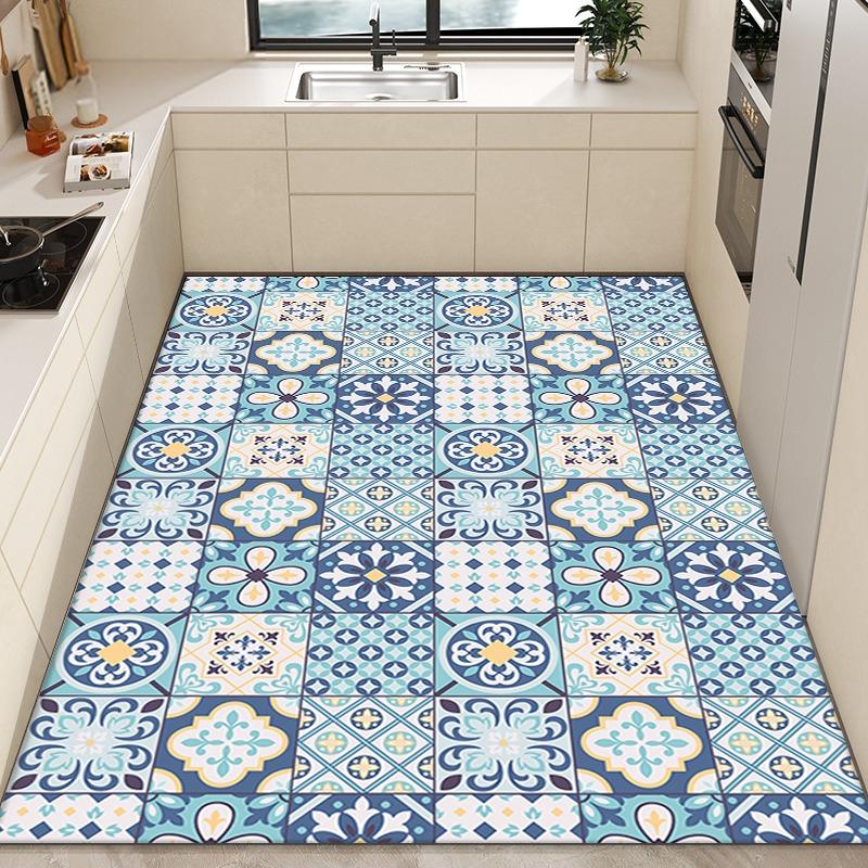 Kitchen Carpet Anti-slip Oil-proof Waterproof PVC Floor Mat Large Area Rug for Home Decoration Alfombra De Cocina
