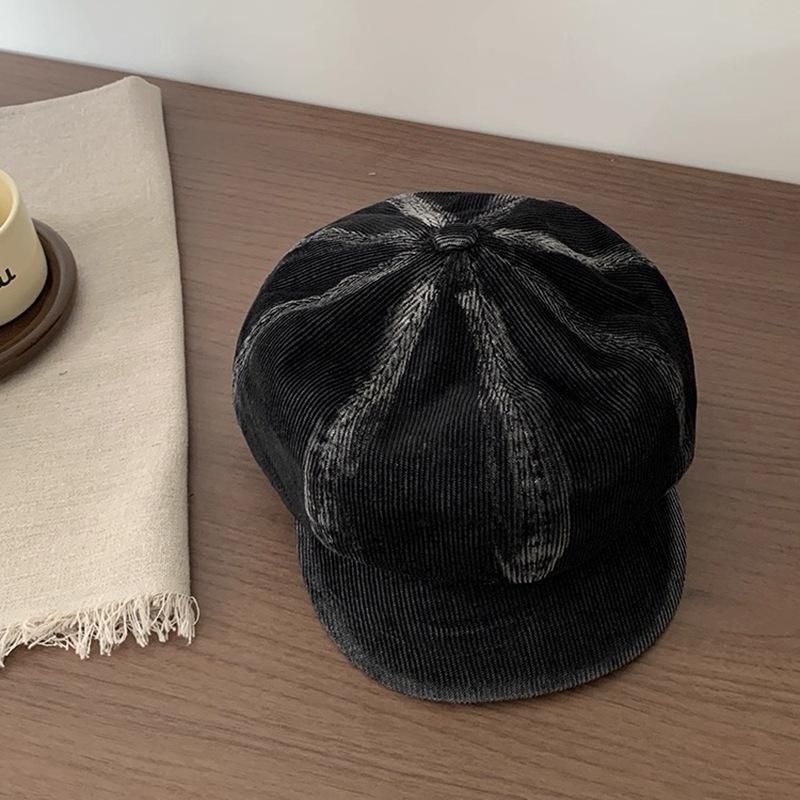 Retro Kord Achteckige Mütze für Damen Koreanischer Stil Trendig Literarische Alte Mütze Herbst und Winter Neu Japanischer Stil Malermütze