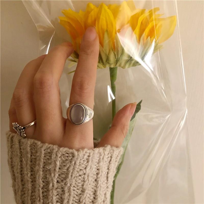 Design Unique Open 925 Silver Ring With Vintage Charm And Striking White Agate Gemstone Women For