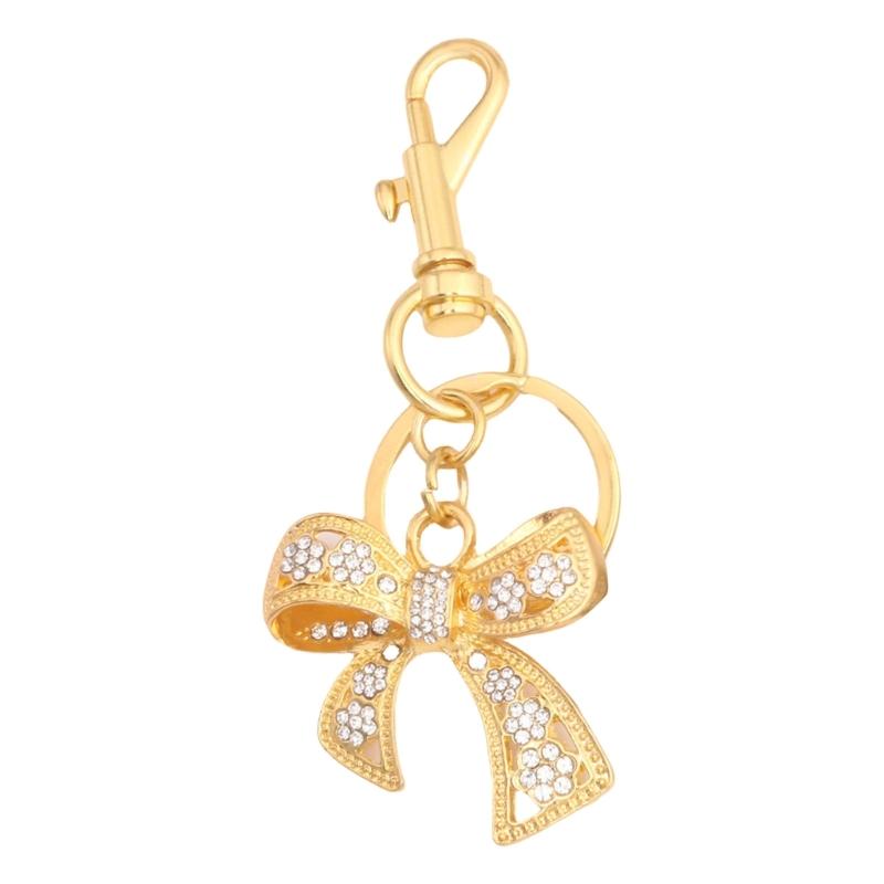 Metal Bowknot Keychain with Sparkling Rhinestones Elegant Gift for Women Fashionable Keyring Pendant