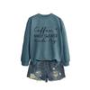 Womens Oversized Round Neck Long Sleeve Cotton Blend Casual Sweatshirt With Print - Loose Fit Comfort Top
