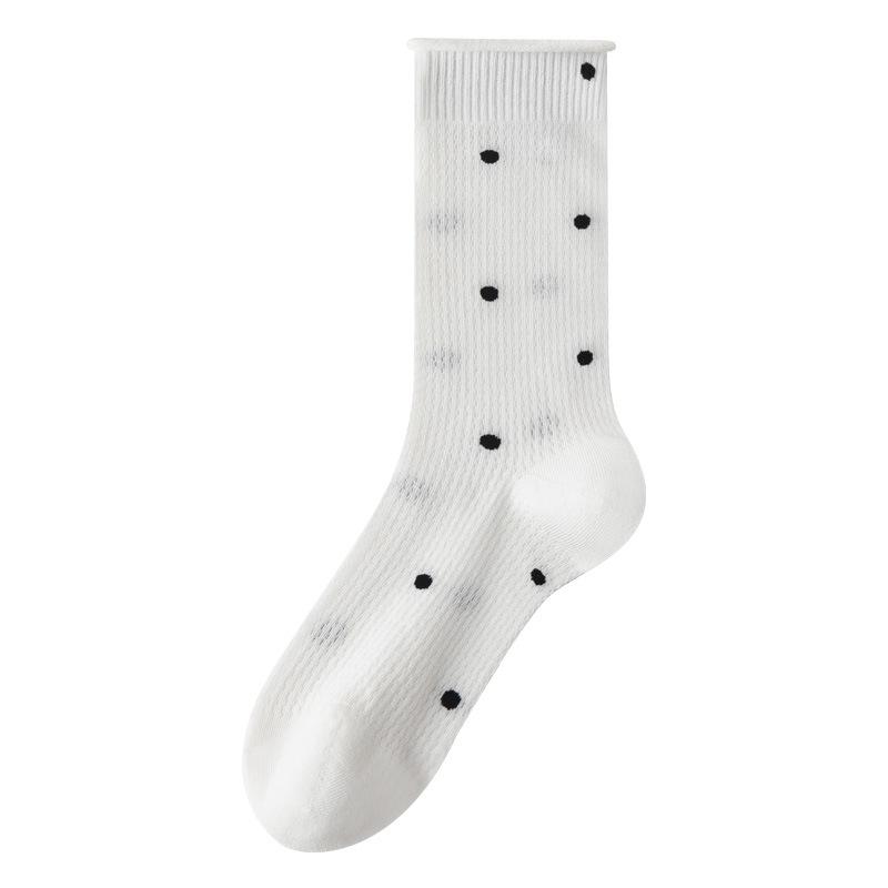 Women's Spring and Summer Thin Style Trend All Go Wave Dot Mesh Breathable Tube Stack Socks