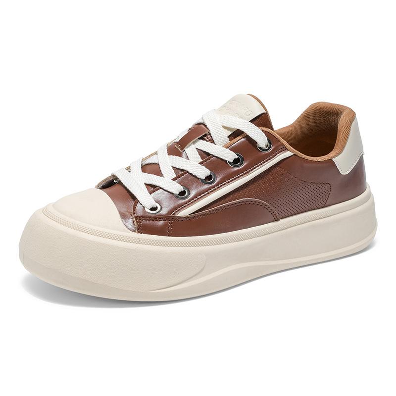 

Light luxury autumn men s leather punching casual shoes student versatile platform little white men s shoes live sports skateboard shoes 44 коричневый