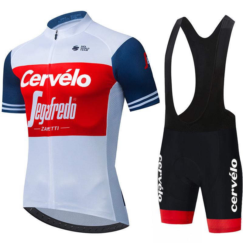 Cervélo Men Cycling Jersey Bib Shorts Set Road Bicycle Racing Apparel Lightweight Fabric Quick Dry Breathable Summer Sport Gear