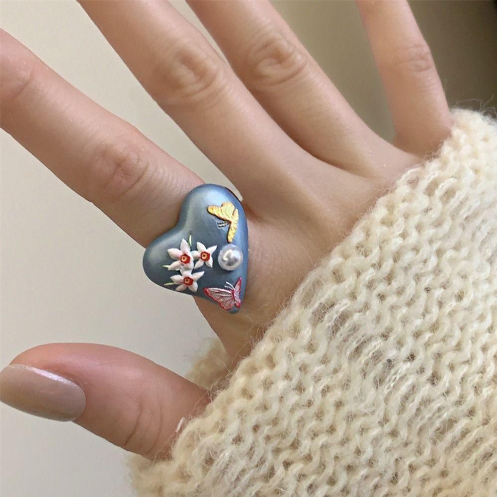 Open Ring Heart Ring Daisy Irregular Enamel Ring Cute Enamel Flower Ring Gift