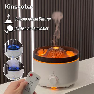 Difusor de Aroma Chama Vulcânica Óleo Essencial 560ml Umidificador de Ar Doméstico Com Anel de Fumaça de Água-Viva Fofa Lâmpada de Luz Noturna Fragrância
