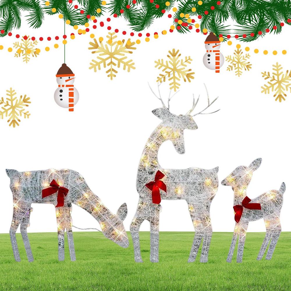 2D Leuchtendes Rentier Outdoor Weihnachten Eisen Festliche Ausstellungsdekoration Mit Schleife Weihnachtsrentier-Dekoration Für Familie Freunde Zuhause Terrasse