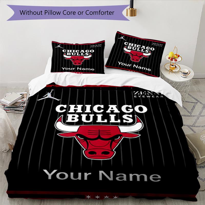 Bulls Fan Gear Custom Name Text Print 1Pc Bedding Set Duvet Cover With Two Pillowcases Soft Bed Linen For Household Bedroom