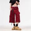 Multi-pocket tooling denim shorts summer deconstruction bright pants design sense wide-leg medium pants men and women