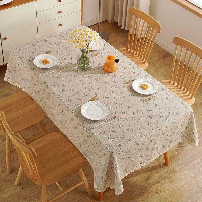 Green Grass Tablecloth, Cotton-Linen Fabric Minimalist Lace Desk Mat, Rectangular Coffee Tablecloth